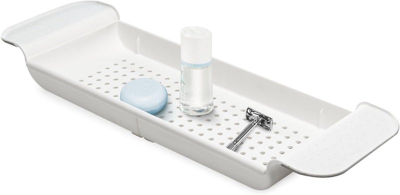 Made Smart Expandable Bath Tray for Bathtubs, Plastic Shower and Bath shelf caddy, white, Multifunctional bathtub bathroom organizer, Premiumwhite - Image 1