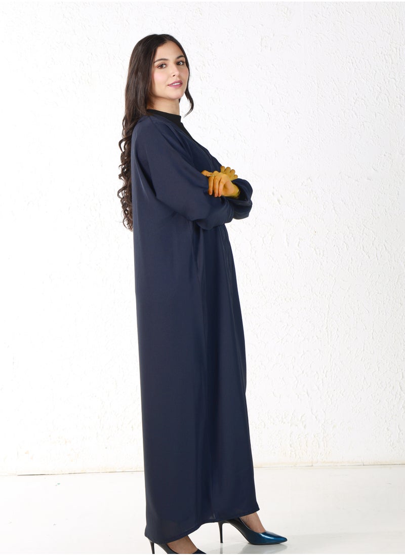 Navy colored abaya with white threads on the sleeves and collar - pzsku/ZC935C15A1E3CFCE4F931Z/45/_/1709372069/9eb900c0-4714-4b4d-bbcd-a8277cf9a3ba