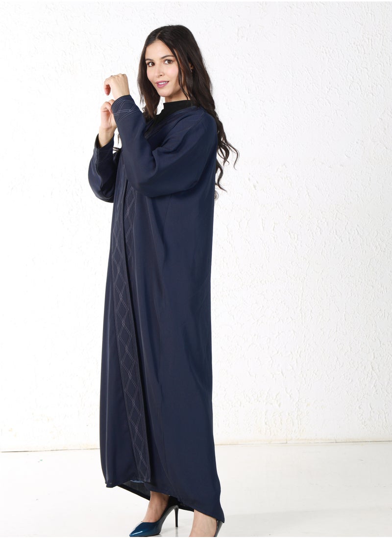 Navy colored abaya with white threads on the sleeves and collar - pzsku/ZC935C15A1E3CFCE4F931Z/45/_/1709372071/7fb0a692-7a8b-48d9-8b7b-ac054e0e5d5f