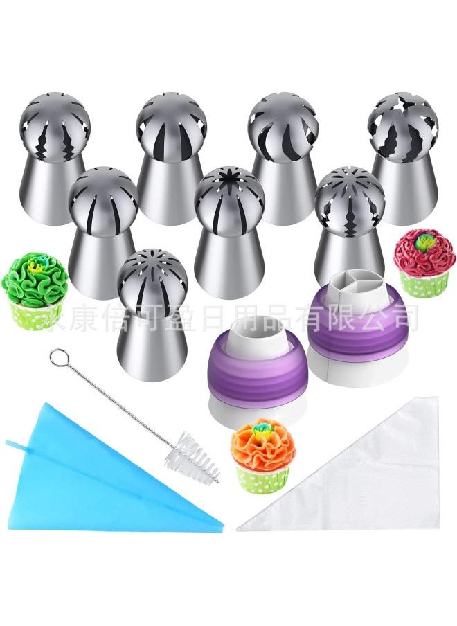 Generic 22-piece Spherical Pastry Nozzle Suit Torch Pastry Nozzle Pastry Bag Converter Pastry Suit-Color:100 Sets-Specifications:32-piece Set B  - Image 1