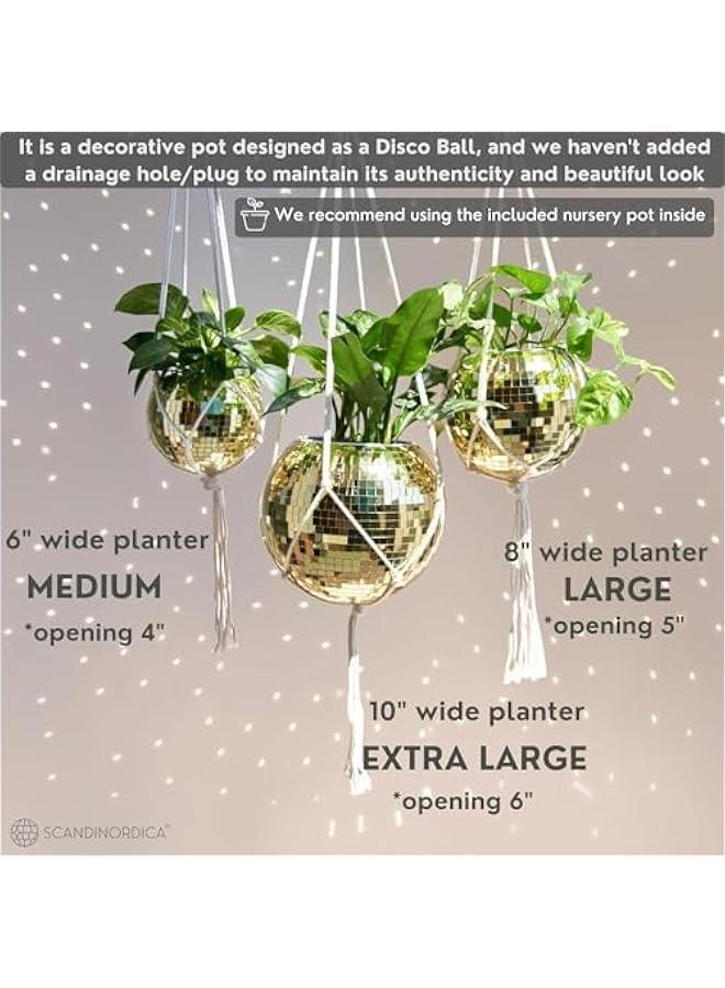 HOOKOR Disco Ball Planter – Disco Ball Plant Hanger, Mirror Disco Glitter Planter with Chain and Macrame Rope, Boho Hanging Planter | Disco Ball Decor (Gold)  - Image 5