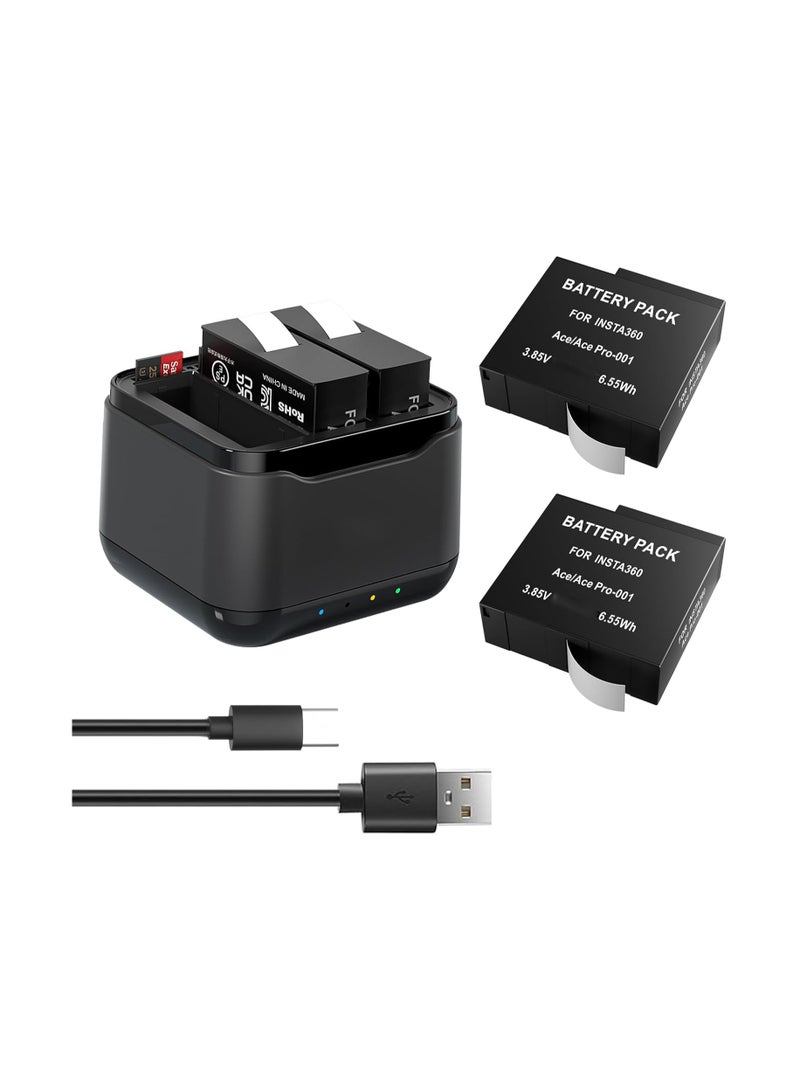 SYOSI 360 Ace Series Batteries (2PCS 1800mAh) Fast Charge Hub, Insta360 Ace Pro/Ace, Fast Portable 3 Channel Battery Charging Storage Station, Misro SD Card Accessories Slots, High Capacity Electric Core  - Image 1