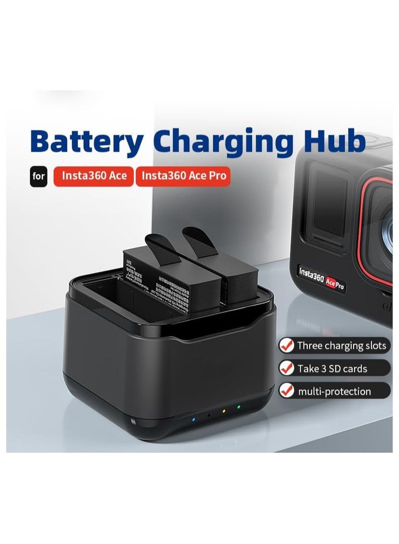 SYOSI 360 Ace Series Batteries (2PCS 1800mAh) Fast Charge Hub, Insta360 Ace Pro/Ace, Fast Portable 3 Channel Battery Charging Storage Station, Misro SD Card Accessories Slots, High Capacity Electric Core  - Image 2
