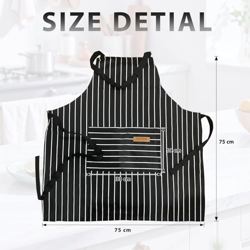 VALOME 2 Pack Kitchen Aprons, Apron for Cooking with 2 Pockets, Unisex Adjustable Neck Strap Chef Aprons for Men Women (BLACK & BLACK) - Image 2