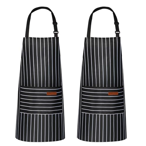 VALOME 2 Pack Kitchen Aprons, Apron for Cooking with 2 Pockets, Unisex Adjustable Neck Strap Chef Aprons for Men Women (BLACK & BLACK) - Image 1