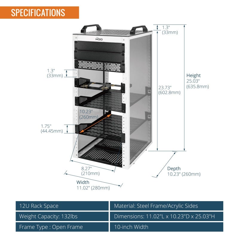 Tecmojo 12U Network Rack, 10 inch Mini Server Rack with 2 Side Translucent Panels & 2 Top Handles, 10.23 inch Deep, for 10 inch IT Equipment & A/V Devices, White - Image 2