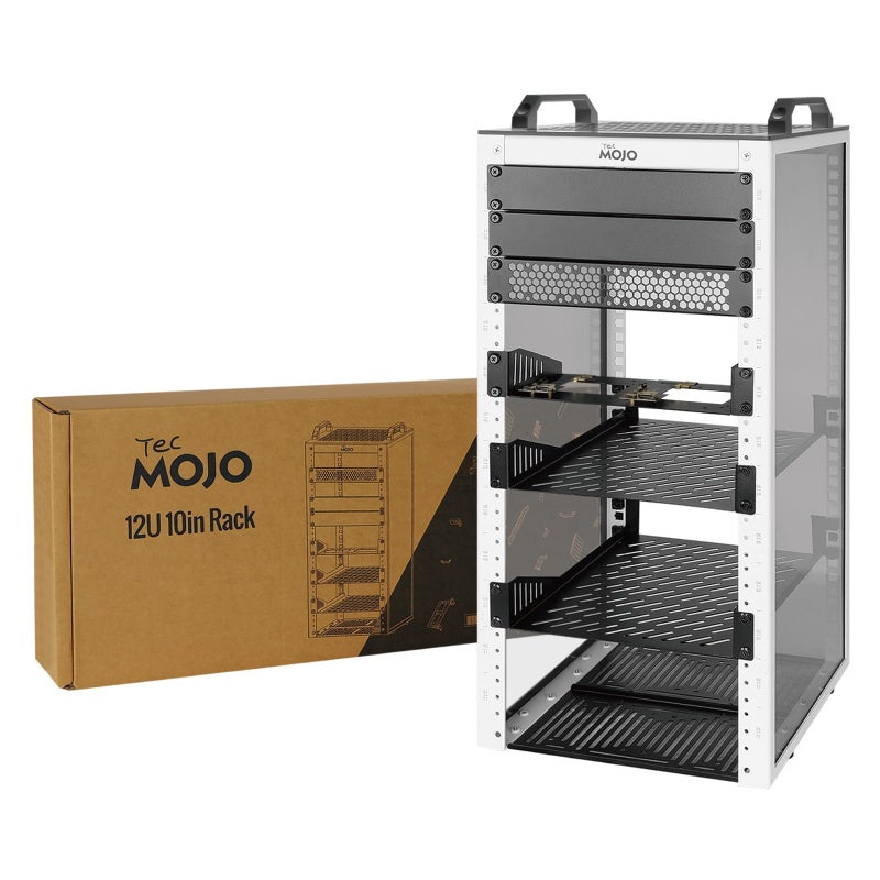 Tecmojo 12U Network Rack, 10 inch Mini Server Rack with 2 Side Translucent Panels & 2 Top Handles, 10.23 inch Deep, for 10 inch IT Equipment & A/V Devices, White - Image 1