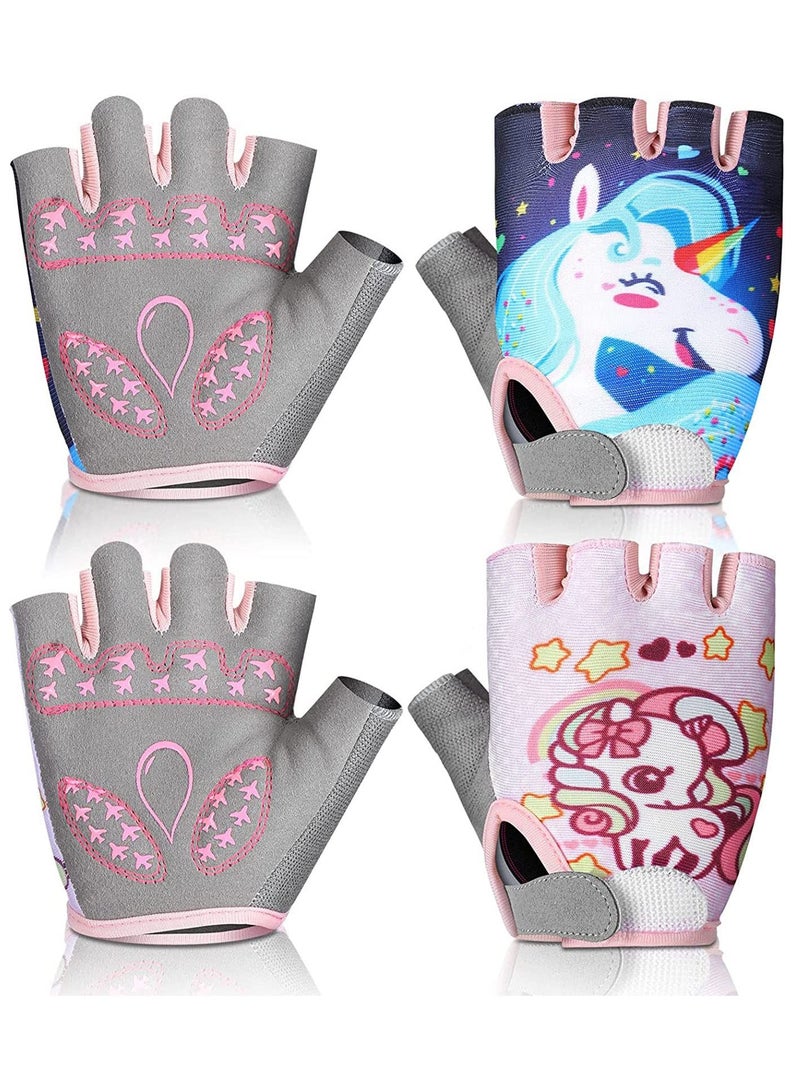 KASTWAVE Kids Bike Gloves Sport Gloves, Kids Unicorn Half Finger Gloves, Kids Boys Girls Cycling Gloves, Kids Fishing Gloves for Cycling Camping Fishing Outdoor Sports(Small)2 Pairs  - Image 1