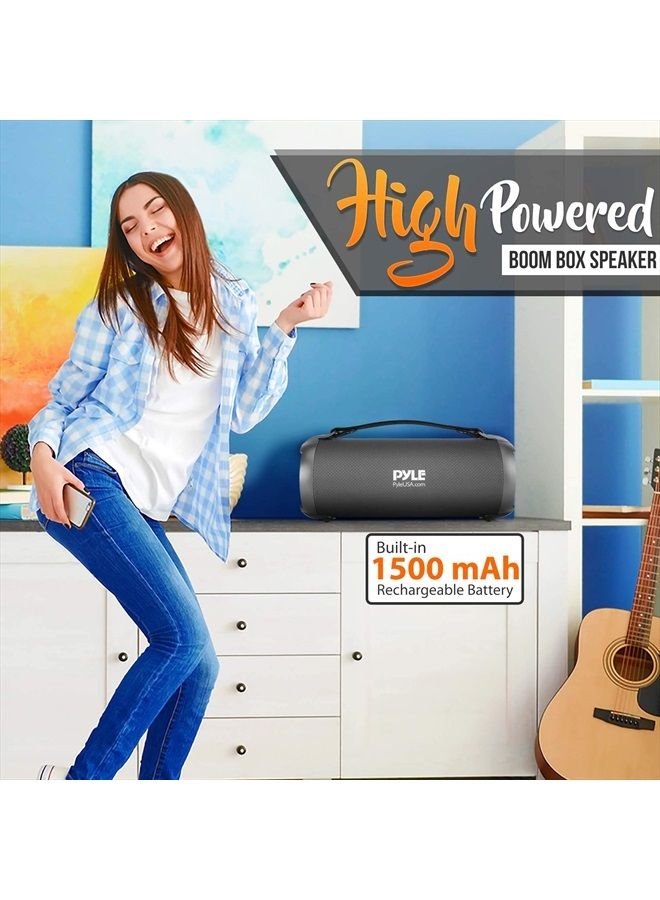 Pyle Wireless Portable Bluetooth Boombox Speaker - 17 Watt Rechargeable Boom Box Speaker Portable Music Barrel Loud Stereo System with AUX Input, MP3/USB/SD Port, Fm Radio, 3" Tweeter PBMSPG2BK - Image 3