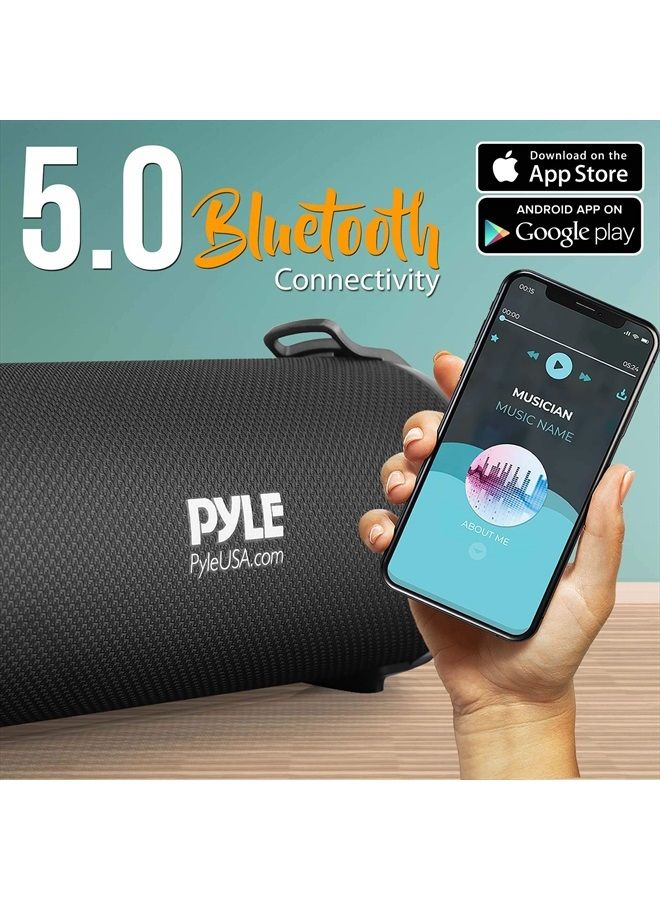 Pyle Wireless Portable Bluetooth Boombox Speaker - 17 Watt Rechargeable Boom Box Speaker Portable Music Barrel Loud Stereo System with AUX Input, MP3/USB/SD Port, Fm Radio, 3" Tweeter PBMSPG2BK - Image 4