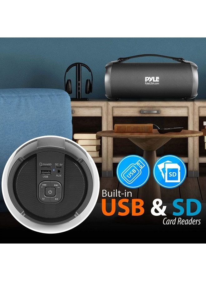 Pyle Wireless Portable Bluetooth Boombox Speaker - 17 Watt Rechargeable Boom Box Speaker Portable Music Barrel Loud Stereo System with AUX Input, MP3/USB/SD Port, Fm Radio, 3" Tweeter PBMSPG2BK - Image 5