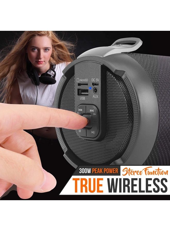 Pyle Wireless Portable Bluetooth Boombox Speaker - 17 Watt Rechargeable Boom Box Speaker Portable Music Barrel Loud Stereo System with AUX Input, MP3/USB/SD Port, Fm Radio, 3" Tweeter PBMSPG2BK - Image 2