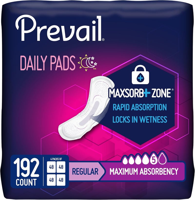 Prevail Incontinence Bladder Control Pads for Women, Maximum Absorbency, Regular Length, 192 Count - Image 1