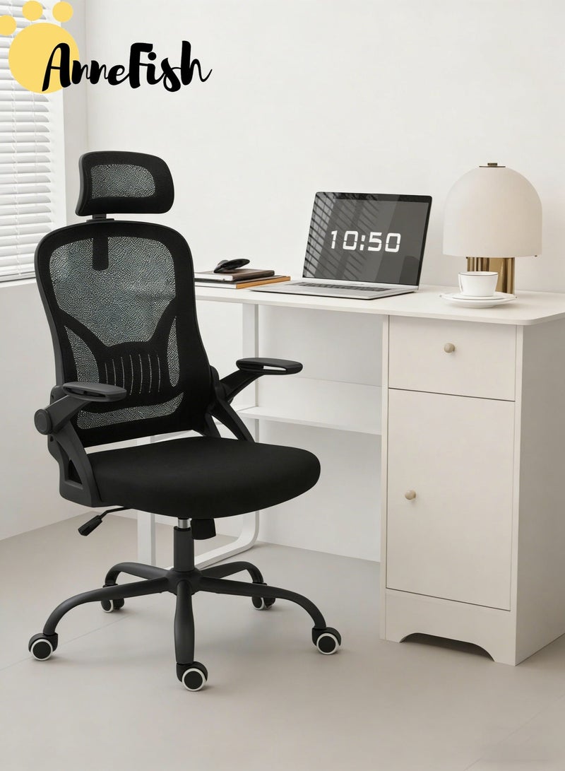 AnneFish Office Desk and Chair Set Ergonomic Mesh Office Chair& 100*50cm Office PC Table Comfortable High-back Executive Swivel Office Chair with Adjustable Lumbar Support & Multifunctional Computer Desk With Storage Rack and Drawers - Image 1