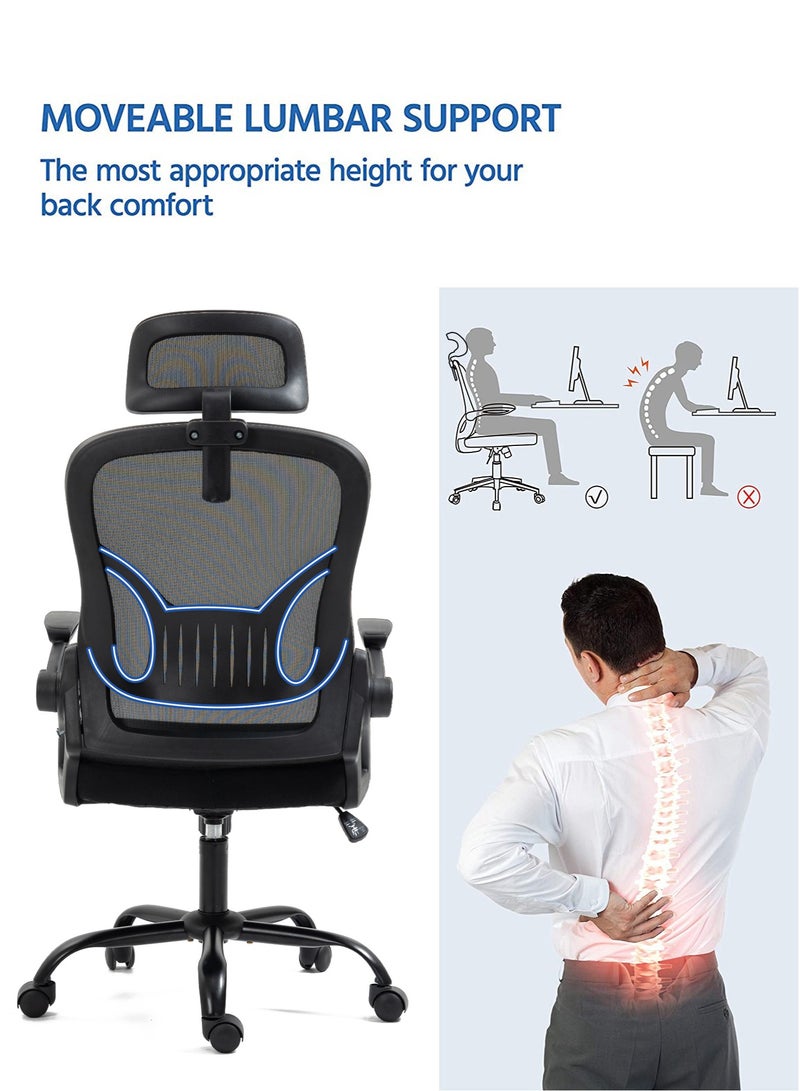 AnneFish Office Desk and Chair Set Ergonomic Mesh Office Chair& 100*50cm Office PC Table Comfortable High-back Executive Swivel Office Chair with Adjustable Lumbar Support & Multifunctional Computer Desk With Storage Rack and Drawers - Image 5