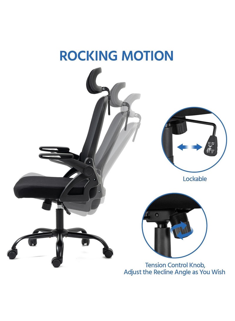 AnneFish Office Desk and Chair Set Ergonomic Mesh Office Chair& 100*50cm Office PC Table Comfortable High-back Executive Swivel Office Chair with Adjustable Lumbar Support & Multifunctional Computer Desk With Storage Rack and Drawers - Image 4