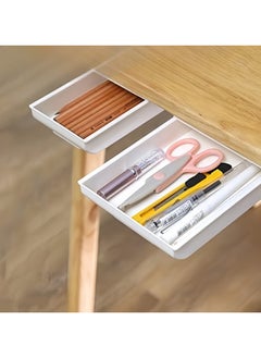 1pc Drawer Box Self Adhesive Under Desk Drawer Organizer Table Storage Box Holder Case Storage Box Finishing Box Office (White)