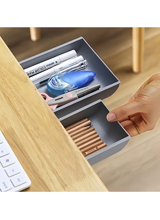 Generic - 1pc Drawer Box Self Adhesive Under Desk Drawer Organizer Table Storage Box Holder Case Storage Box Finishing Box Office (White) - Image 1