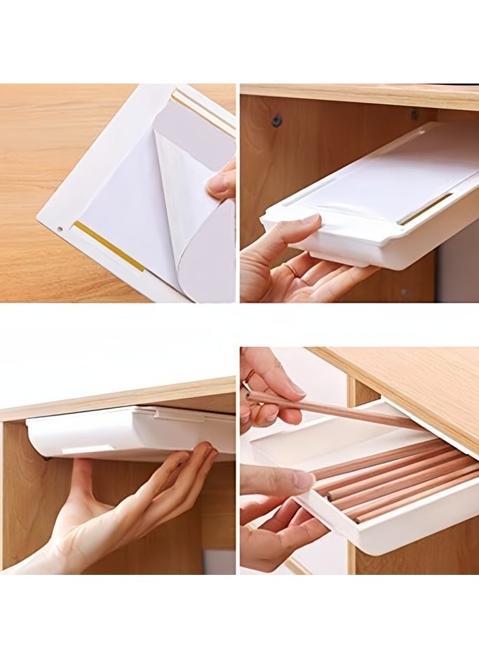 Generic - 1pc Drawer Box Self Adhesive Under Desk Drawer Organizer Table Storage Box Holder Case Storage Box Finishing Box Office (White) - Image 1