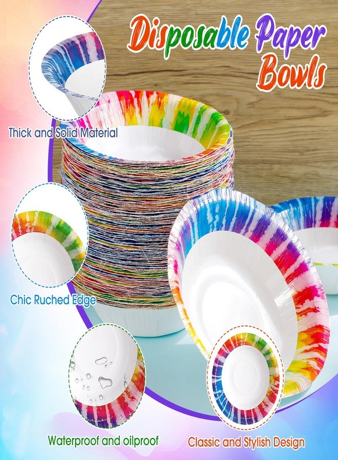 FillTouch 60 Pcs Tie Dye Paper Bowls Bulk 16 oz Party Supplies Disposable Paper Soup Bowls 7 Inches for Hot Cold Food Snack Milk Cereals Salads Dinner Birthday Rainbow Decorations - Image 3