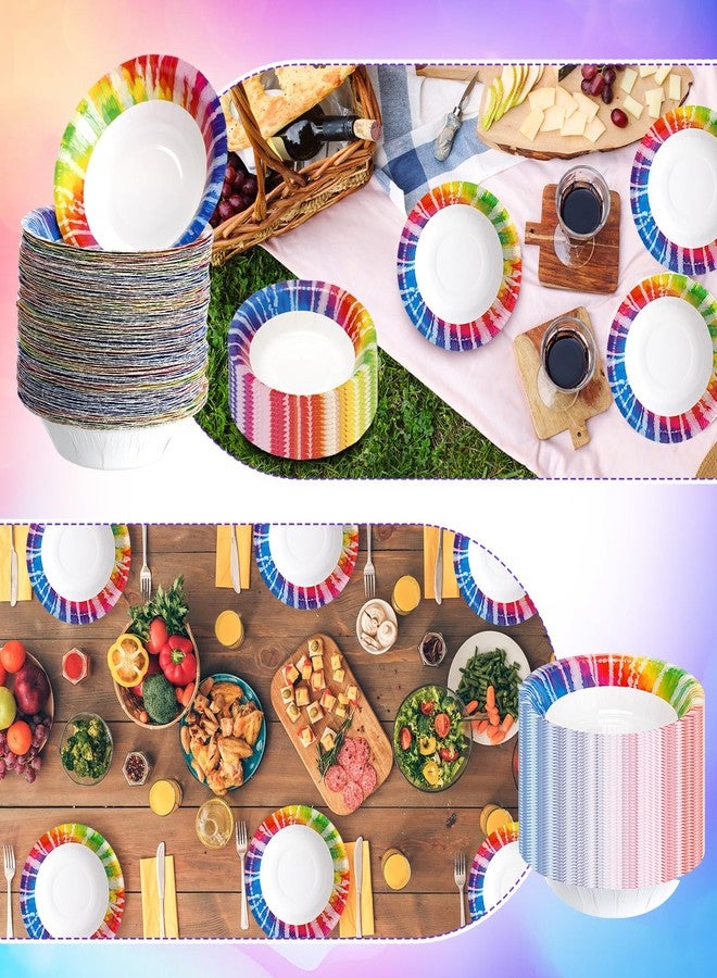 FillTouch 60 Pcs Tie Dye Paper Bowls Bulk 16 oz Party Supplies Disposable Paper Soup Bowls 7 Inches for Hot Cold Food Snack Milk Cereals Salads Dinner Birthday Rainbow Decorations - Image 4