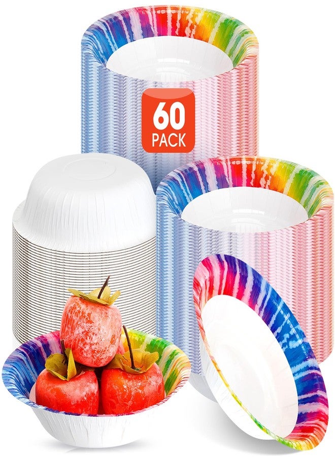 FillTouch 60 Pcs Tie Dye Paper Bowls Bulk 16 oz Party Supplies Disposable Paper Soup Bowls 7 Inches for Hot Cold Food Snack Milk Cereals Salads Dinner Birthday Rainbow Decorations - Image 1
