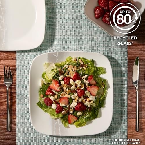Corelle Vitrelle 18 Piece Glass Dinnerware Sets Rectangular Square Plate and Bowl Set Service for 6, Triple Layer Chip & Crack Resistant Glass Plate and Bowl Sets, Wandering Grove - Image 5