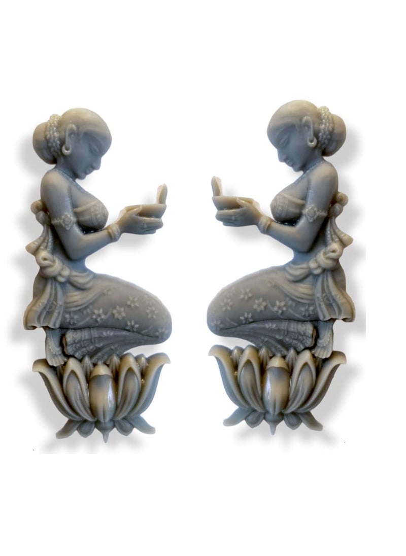 CRAFTIAL CURVE CRAFTIAL CURVE APX Two Welcome Lady Lotus Sitting Girl with deep Diya Oil lamp Pattern Frame Silicone Mold Decorative Home Clay Wax Resin Art and Craft Silicone Mold  - Image 2