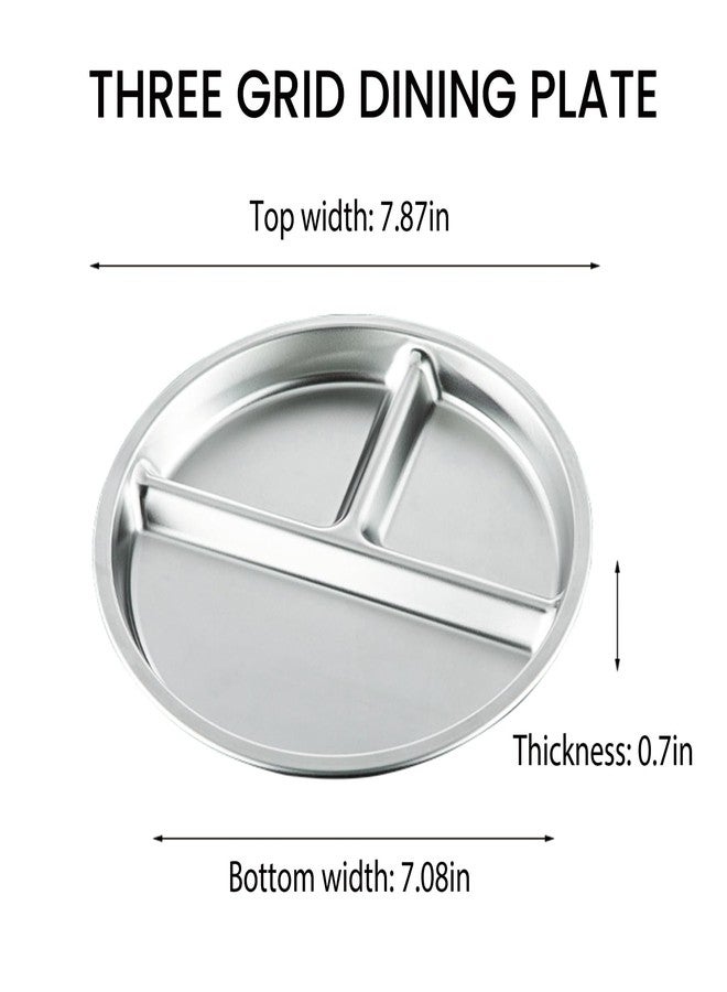 BEWBBAT 4 Pack 304 Stainless Steel Divided Plate, 8 Inch 3 Section Round Divided Plates Portion Control Plates Partition Plate for Adults, Camping, Picnic, Home - Image 2