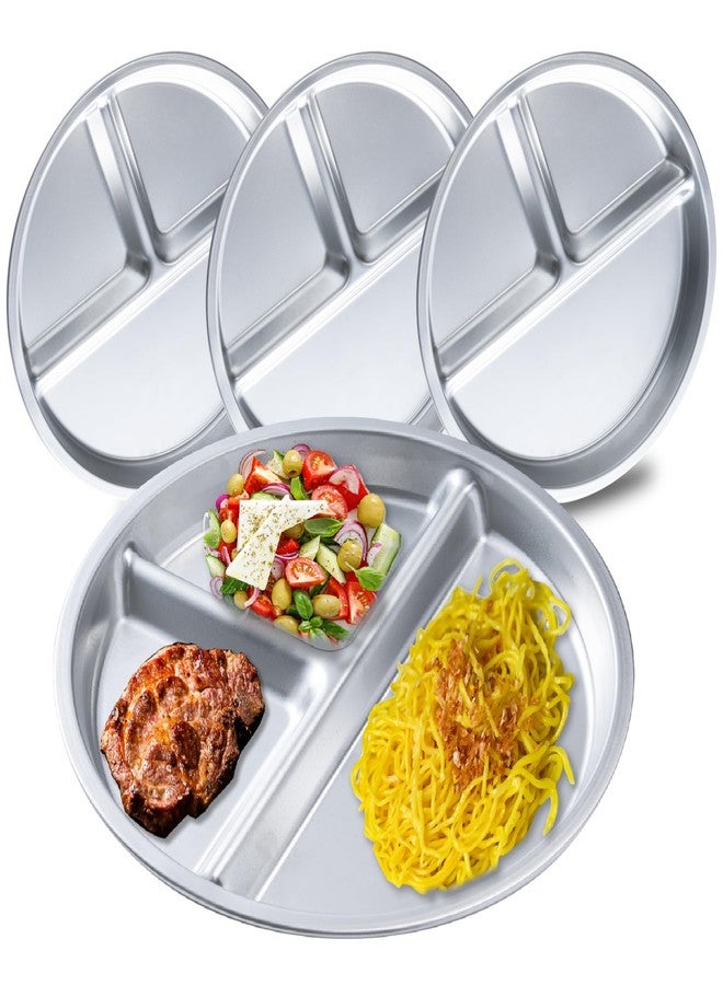 BEWBBAT 4 Pack 304 Stainless Steel Divided Plate, 8 Inch 3 Section Round Divided Plates Portion Control Plates Partition Plate for Adults, Camping, Picnic, Home - Image 1