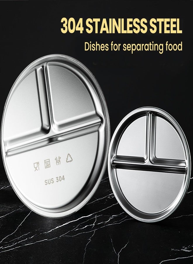 BEWBBAT 4 Pack 304 Stainless Steel Divided Plate, 8 Inch 3 Section Round Divided Plates Portion Control Plates Partition Plate for Adults, Camping, Picnic, Home - Image 4