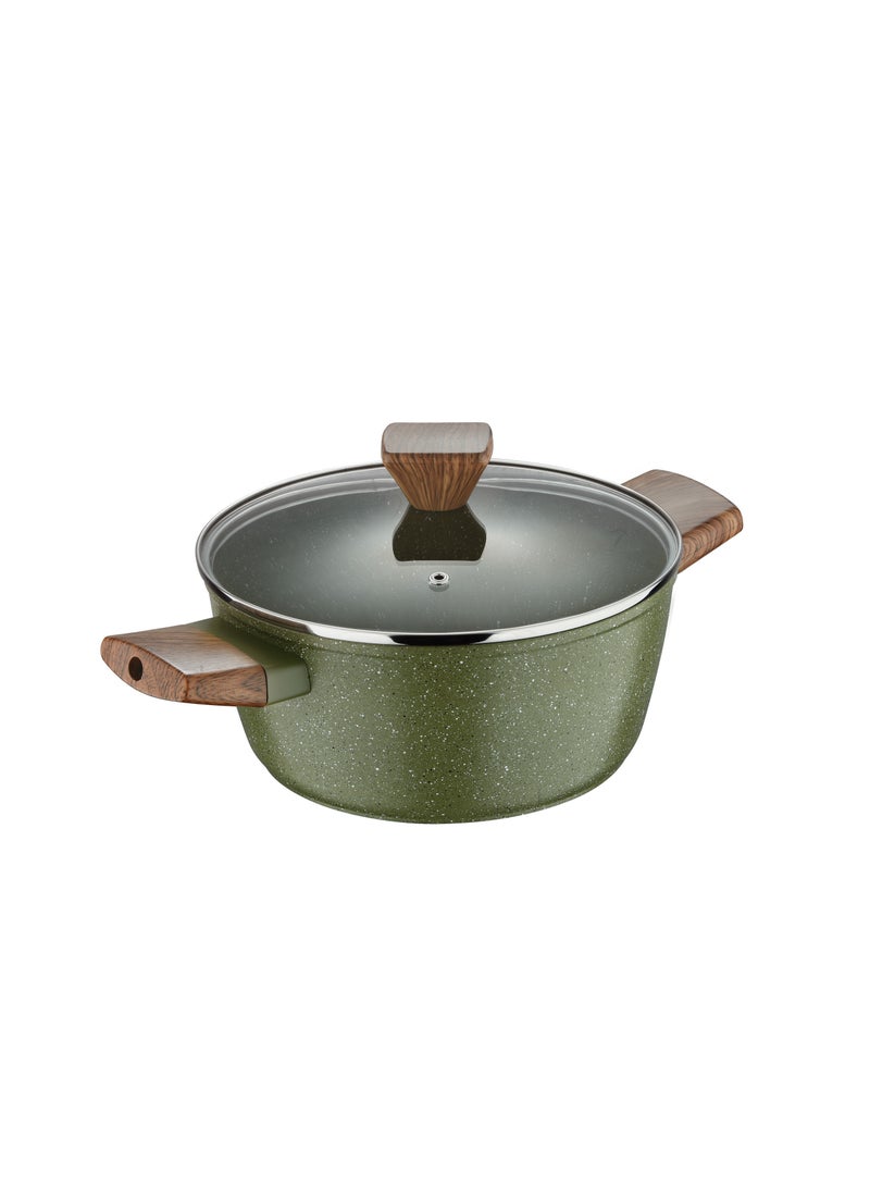 BERGNER ACADIA FORGED ALUMINUM  CASSEROLE W LID 22CM WITH  INDUCTION BOTTOM, GREEN COLOR, BG56241GR  - Image 1