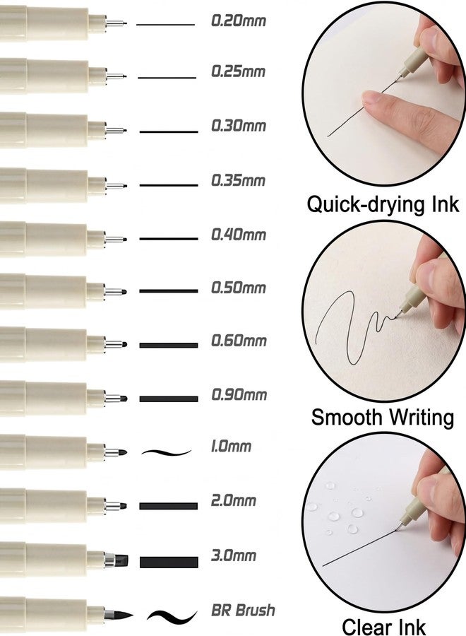 EBOT Micro Fineliner Drawing Art Pens,12 Black Fine Liner Waterproof Art Line Professional Drawing Watercolour Marker Sketching Illustration Manga Calligraphy Sketch Zentangle Outline - Image 2