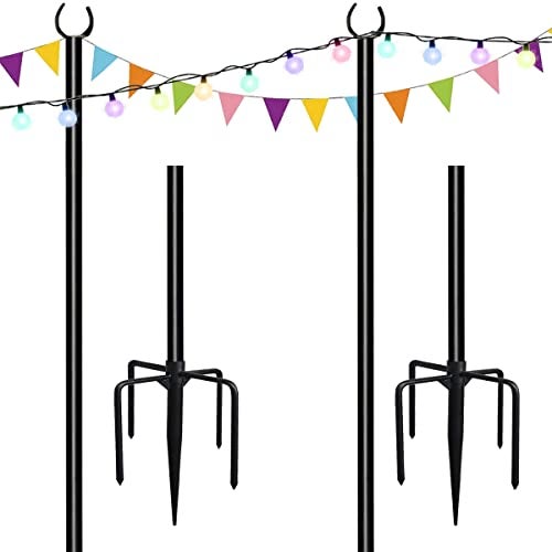 Tigerden 10ft String Light Poles for Soft Surfaces, Light Poles for Outdoor String Light, Perfect for Garden, Backyard, and Patio Lighting Stand for Parties, Wedding - Matte Black Finish - 2 Pack - Image 1