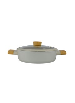 Homemaker Swiss Crystal High Quality Ceramic Coating Non-Stick Low Casserole - 24cm- Glass Lid With Protective Silicon Edge - Natural Wood Handles and Knob - Beige  - Image 4