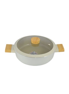 Homemaker Swiss Crystal High Quality Ceramic Coating Non-Stick Low Casserole - 24cm- Glass Lid With Protective Silicon Edge - Natural Wood Handles and Knob - Beige  - Image 5