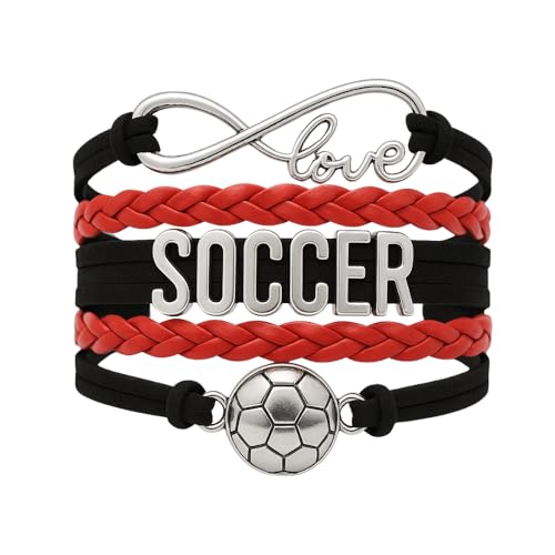 Infinity Collection Soccer Gifts, Soccer Bracelet, Soccer Jewelry, Adjustable Soccer Charm Bracelet- Soccer Gifts Red/Black - Image 1