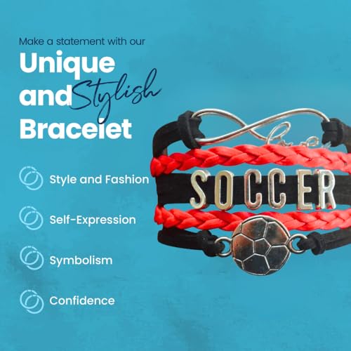 Infinity Collection Soccer Gifts, Soccer Bracelet, Soccer Jewelry, Adjustable Soccer Charm Bracelet- Soccer Gifts Red/Black - Image 3