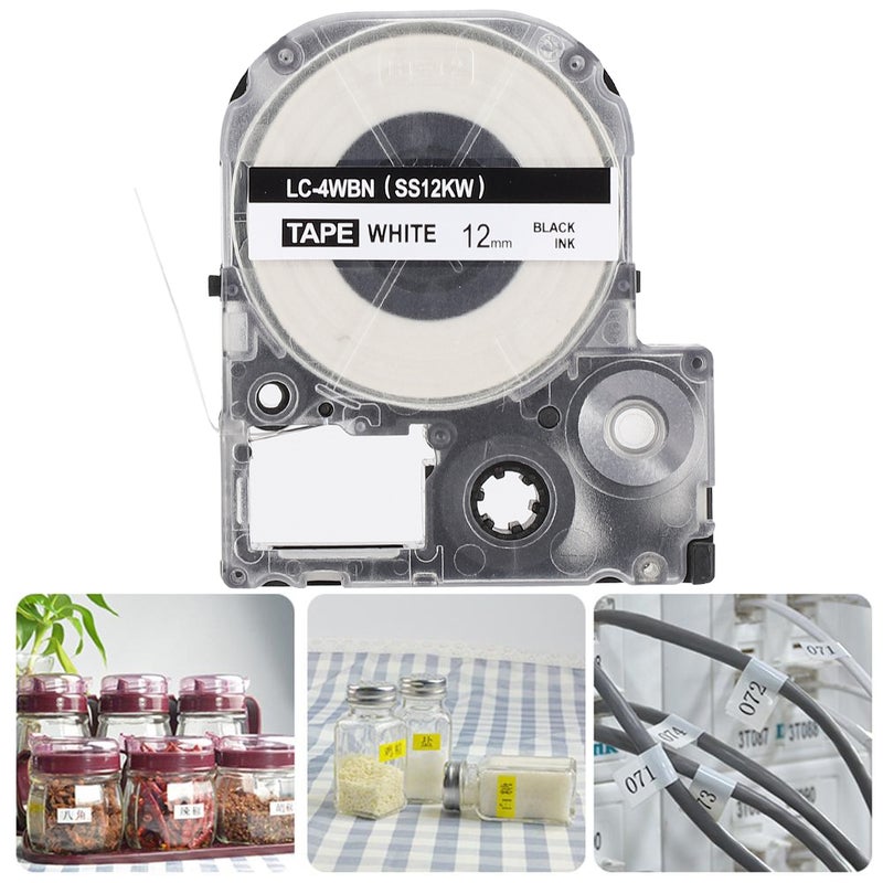 شريط ملصقات لطابعات KING JIM/EPSON - ورق طباعة - مورد مكتبي (12 مم - أسود على أبيض) - Image 5