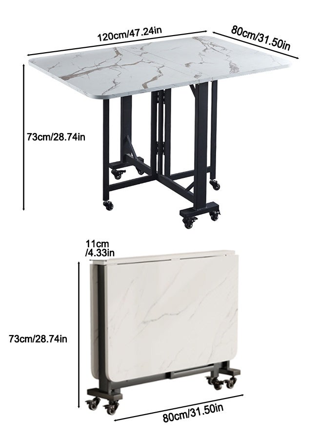 120CM Foldable Dining Table With Lockable Universal Wheels, Space Saving Easy Moving Household Dinner Table, Stable Anti-Wobble Table for Dining Room Living Room Small Family Use - Image 2
