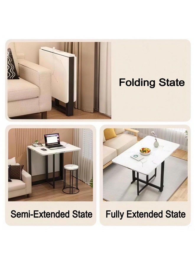 120CM Foldable Dining Table With Lockable Universal Wheels, Space Saving Easy Moving Household Dinner Table, Stable Anti-Wobble Table for Dining Room Living Room Small Family Use - Image 3