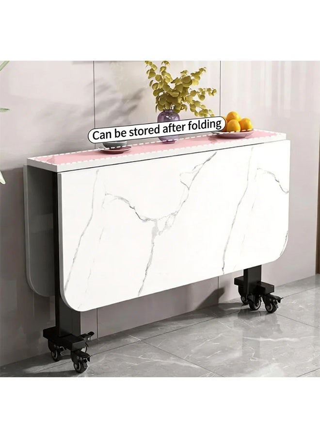 120CM Foldable Dining Table With Lockable Universal Wheels, Space Saving Easy Moving Household Dinner Table, Stable Anti-Wobble Table for Dining Room Living Room Small Family Use - Image 5