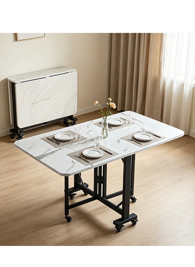 120CM Foldable Dining Table With Lockable Universal Wheels, Space Saving Easy Moving Household Dinner Table, Stable Anti-Wobble Table for Dining Room Living Room Small Family Use - Image 1
