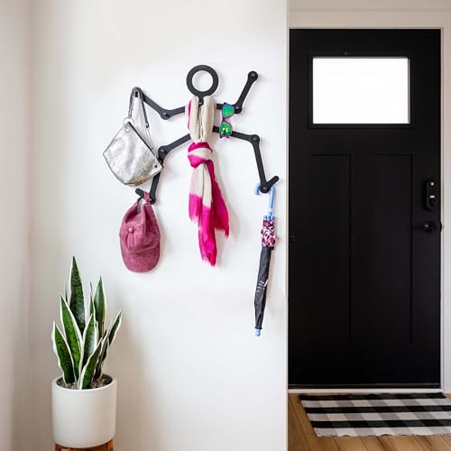 Three by Three Seattle FITCheck Wall Rack in Black Metal Customizable Playful and Functional Hanging Hook Solution for Coats Hats Umbrellas and More 12 x 25 in - Image 3