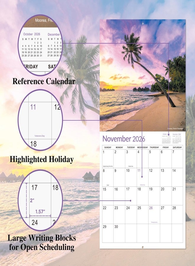 Feteulo 2026 Calendar - 2026 Wall Calendar 12 Months, from JAN.2026 to DEC. 2026, 12" x 24" (Open), 12" x 12" (Closed), with Large Daily Blocks, Tabbed Holiday, Beautiful Islands Scenery - Image 3