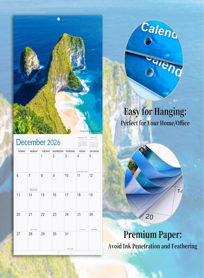 Feteulo 2026 Calendar - 2026 Wall Calendar 12 Months, from JAN.2026 to DEC. 2026, 12" x 24" (Open), 12" x 12" (Closed), with Large Daily Blocks, Tabbed Holiday, Beautiful Islands Scenery - Image 5
