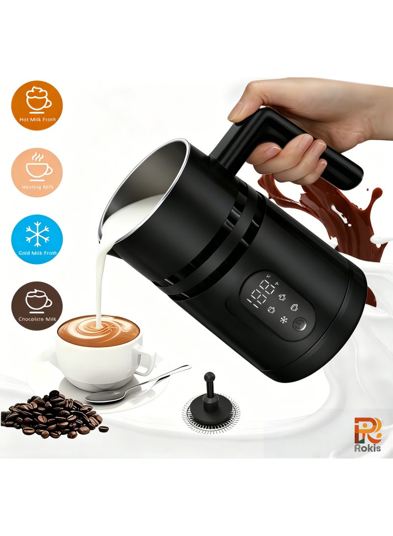 Rokis Electric Milk Frother, 5 in 1 Milk Steamer, Milk Heater with Temperature Control and LED Display, 350ML Automatic Milk Foamer Hot and Cold Foam for Coffee, Espresso, Latte, Hot Chocolate (Black) - Image 1