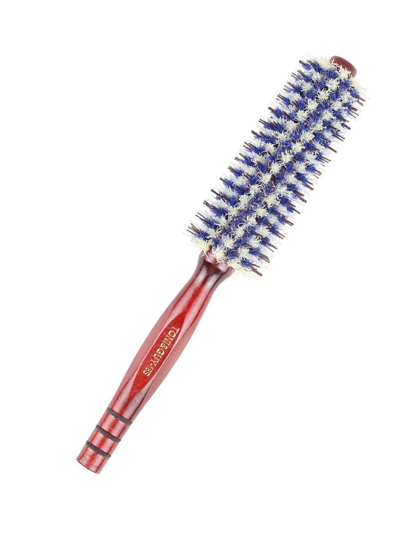 Bristle Round Styling Hair Brush, Professional Wooden Handle Curling & Massage Comb for Salon or Home Use, Scalp Care & Volume Styling Tool - Image 1