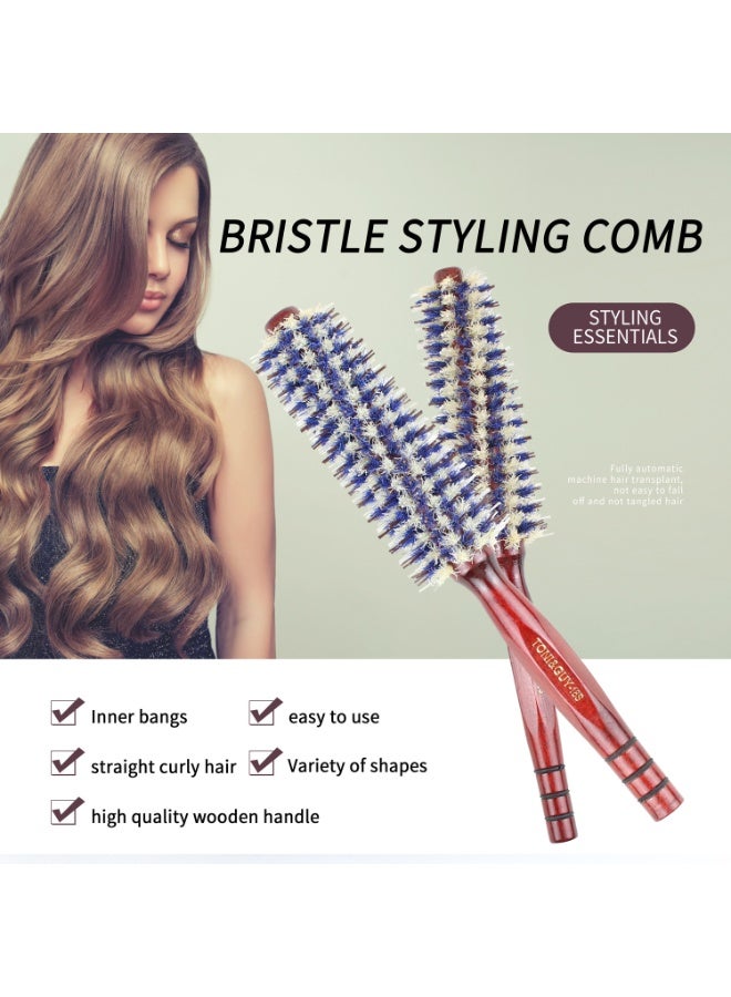 Bristle Round Styling Hair Brush, Professional Wooden Handle Curling & Massage Comb for Salon or Home Use, Scalp Care & Volume Styling Tool - Image 3