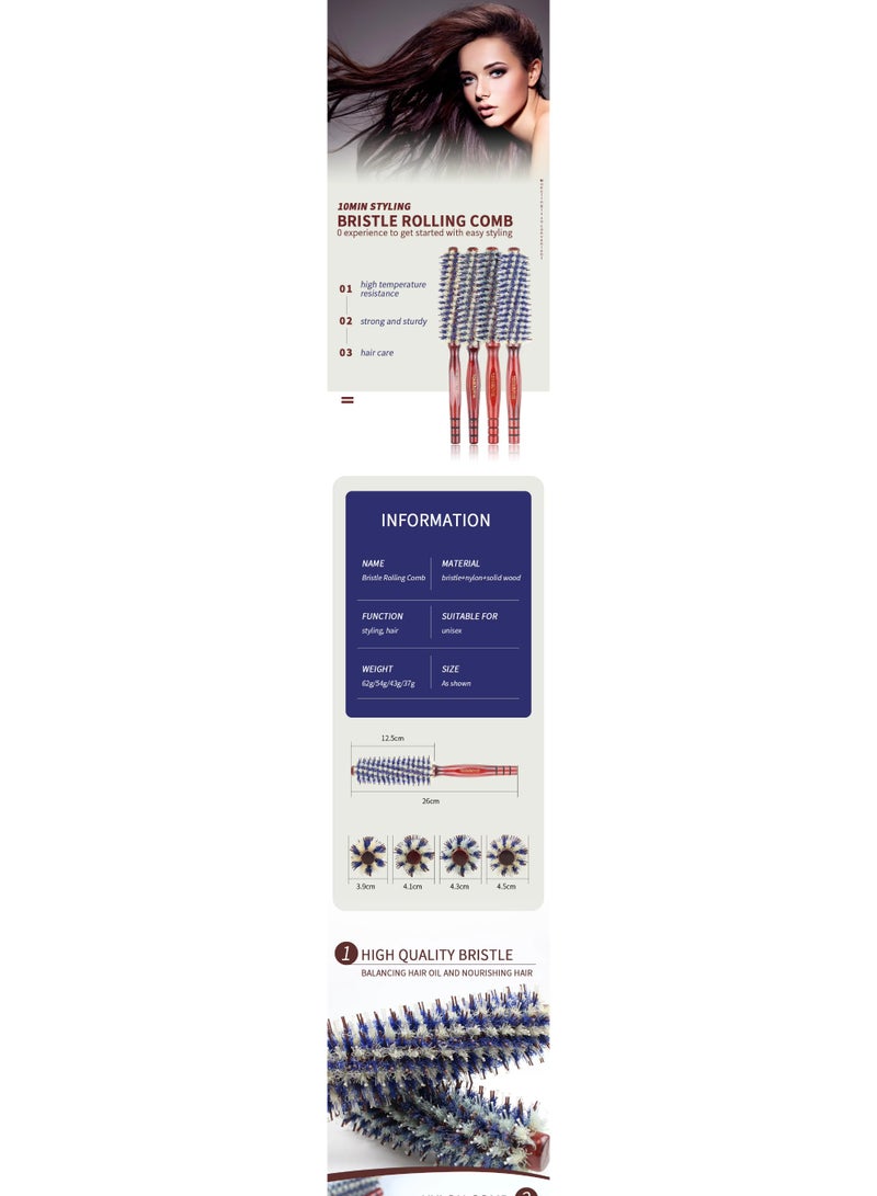 Bristle Round Styling Hair Brush, Professional Wooden Handle Curling & Massage Comb for Salon or Home Use, Scalp Care & Volume Styling Tool - Image 5